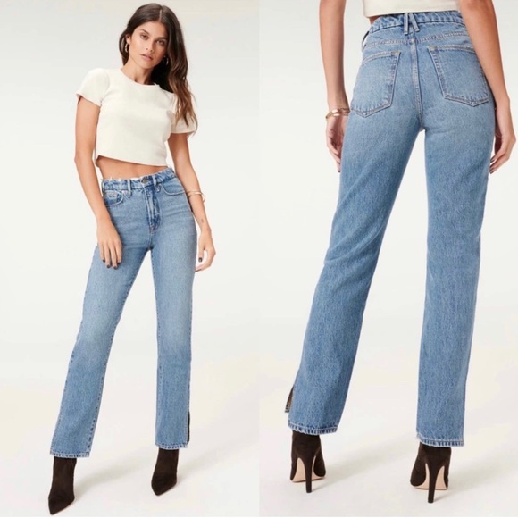 Good American High Rise Blue Jeans with inner ankle slit - Picture 1 of 15